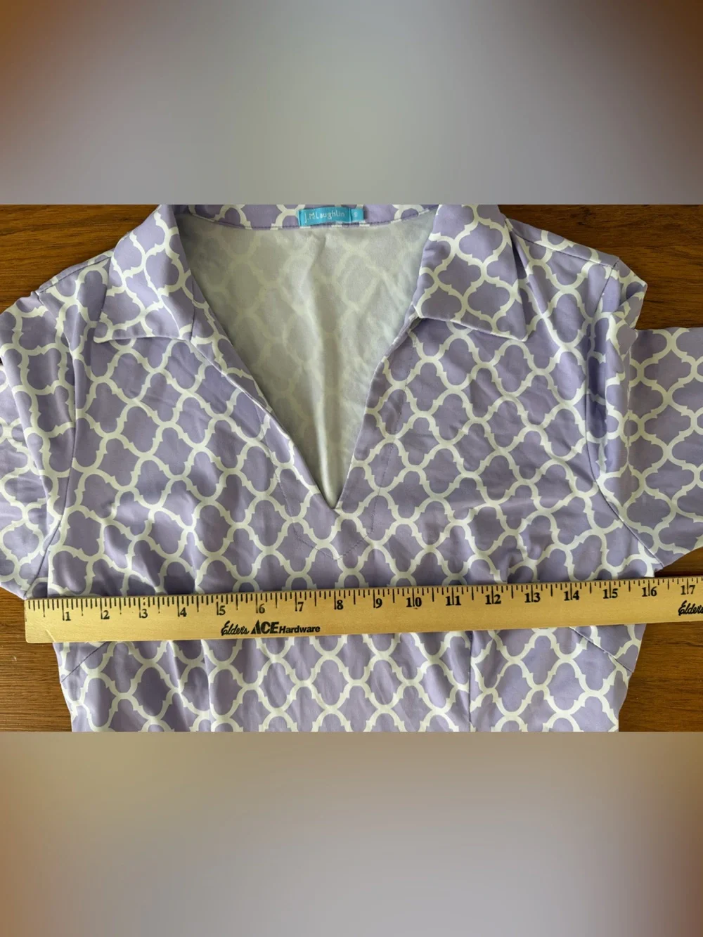 J McLaughlin Sz S Catalina Cloth Dress 3/4 Sleeve Purple White V Neck Stretch